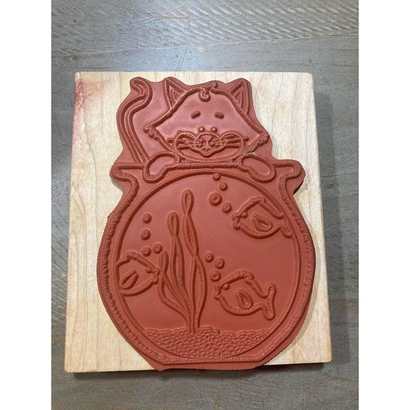 Limited Edition Rubber Stamp Cat in Fish Bowl M2 - Picture 2 of 3